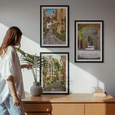 Juego de 3 cuadros con diseño de calles, flores y arquitectura italiana