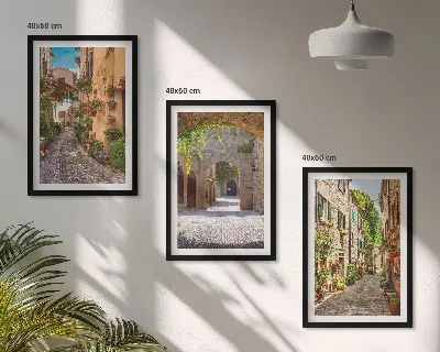 Juego de 3 cuadros con diseño de calles, flores y arquitectura italiana