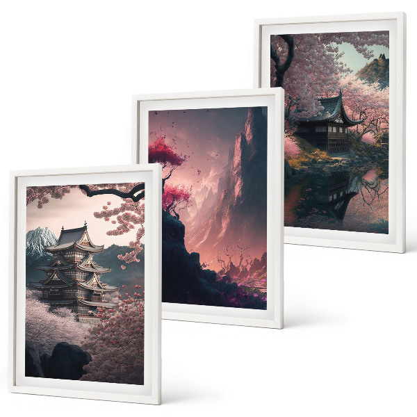 Juego de 3 cuadros Paisajes fantásticos de las montañas de Japón
