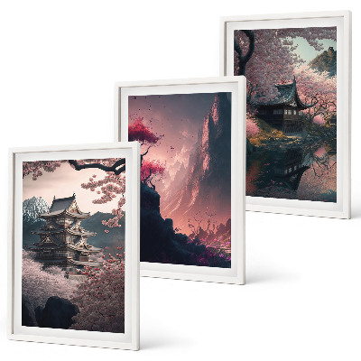 Juego de 3 cuadros Paisajes fantásticos de las montañas de Japón