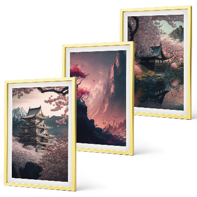 Juego de 3 cuadros Paisajes fantásticos de las montañas de Japón