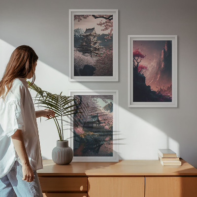 Juego de 3 cuadros Paisajes fantásticos de las montañas de Japón