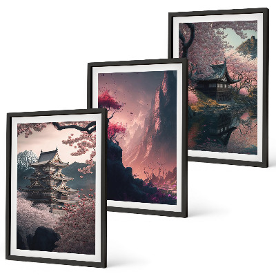 Juego de 3 cuadros Paisajes fantásticos de las montañas de Japón