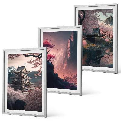 Juego de 3 cuadros Paisajes fantásticos de las montañas de Japón