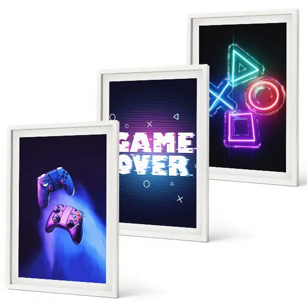 Juego de 3 cuadros diseño de controles de videojuegos Game Over
