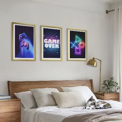 Juego de 3 cuadros diseño de controles de videojuegos Game Over