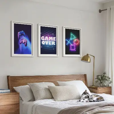Juego de 3 cuadros diseño de controles de videojuegos Game Over