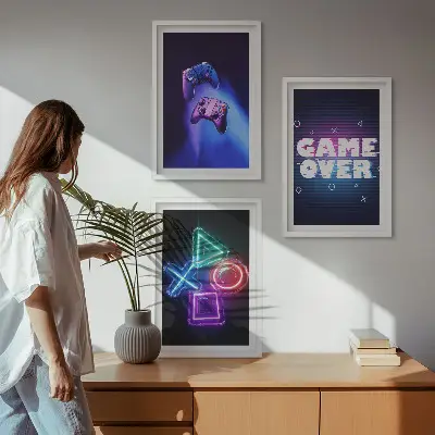 Juego de 3 cuadros diseño de controles de videojuegos Game Over