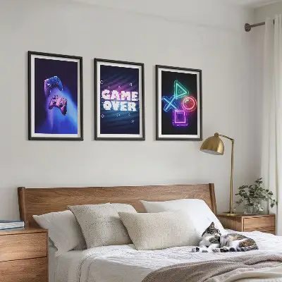 Juego de 3 cuadros diseño de controles de videojuegos Game Over