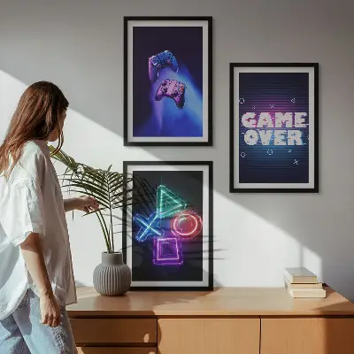 Juego de 3 cuadros diseño de controles de videojuegos Game Over