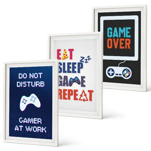 Set de 3 cuadros decorativos para salón con diseño para zona de juegos