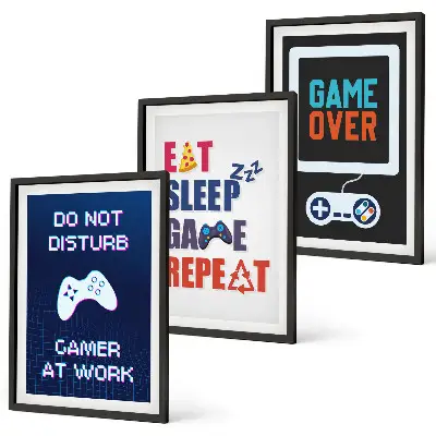 Set de 3 cuadros decorativos para salón con diseño para zona de juegos