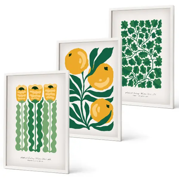 Juego de 3 cuadros con diseños de patrones de plantas, flores y hojas