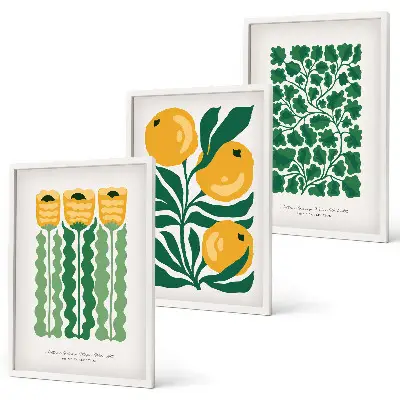 Juego de 3 cuadros con diseños de patrones de plantas, flores y hojas