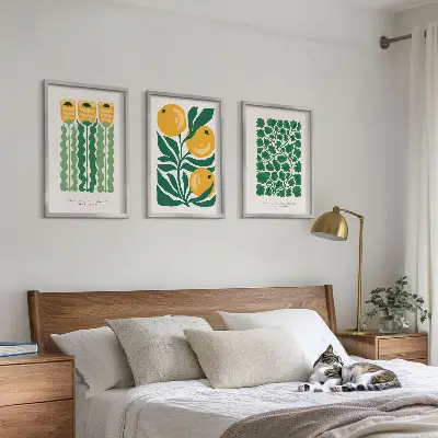 Juego de 3 cuadros con diseños de patrones de plantas, flores y hojas