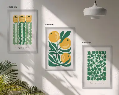 Juego de 3 cuadros con diseños de patrones de plantas, flores y hojas
