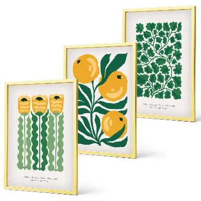 Juego de 3 cuadros con diseños de patrones de plantas, flores y hojas