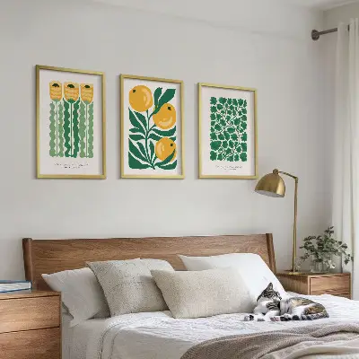 Juego de 3 cuadros con diseños de patrones de plantas, flores y hojas