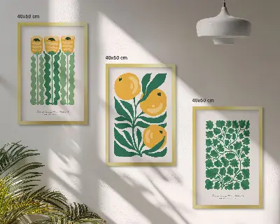 Juego de 3 cuadros con diseños de patrones de plantas, flores y hojas