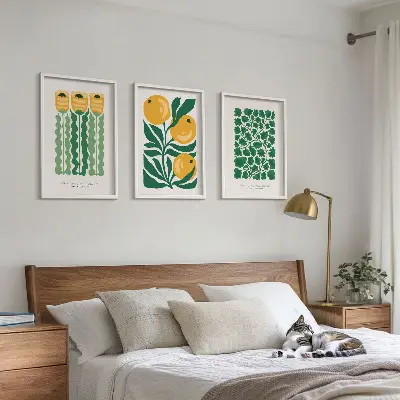 Juego de 3 cuadros con diseños de patrones de plantas, flores y hojas