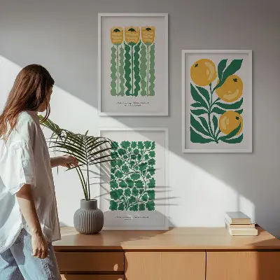 Juego de 3 cuadros con diseños de patrones de plantas, flores y hojas