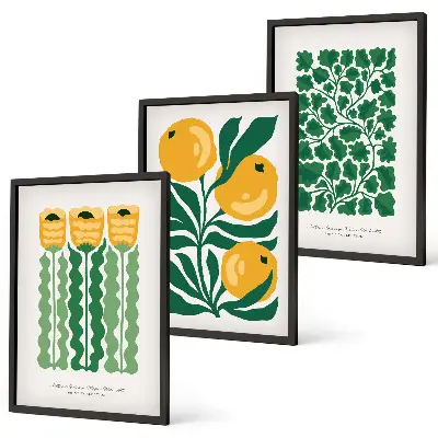 Juego de 3 cuadros con diseños de patrones de plantas, flores y hojas