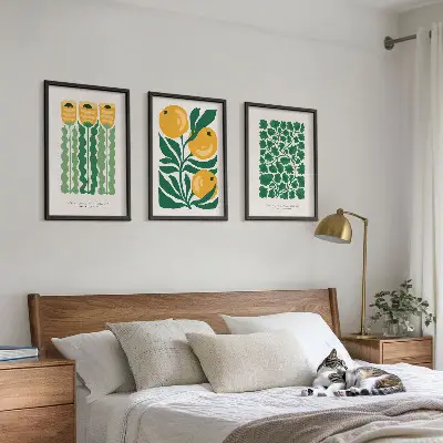Juego de 3 cuadros con diseños de patrones de plantas, flores y hojas