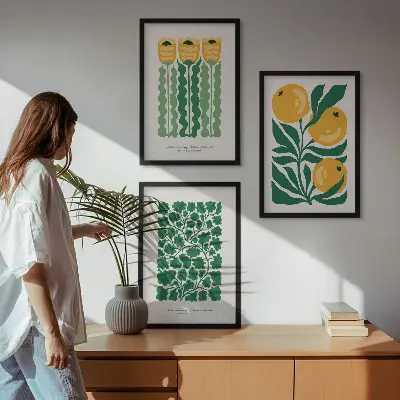 Juego de 3 cuadros con diseños de patrones de plantas, flores y hojas