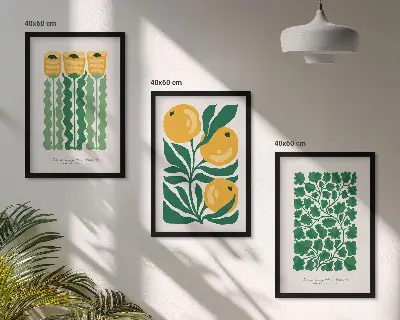 Juego de 3 cuadros con diseños de patrones de plantas, flores y hojas