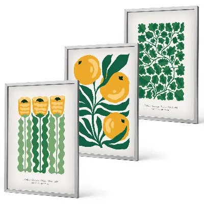 Juego de 3 cuadros con diseños de patrones de plantas, flores y hojas