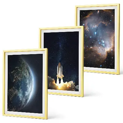 Set de 3 cuadros para salón con diseño de galaxia y cohete espacial