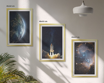 Set de 3 cuadros para salón Galaxia del cohete espacial Tierra