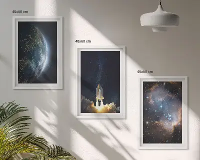 Set de 3 cuadros para salón con diseño de galaxia y cohete espacial