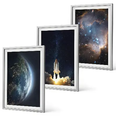 Set de 3 cuadros para salón con diseño de galaxia y cohete espacial