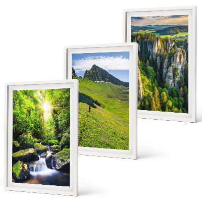 Juego de 3 cuadros Bosque de cascadas de las montañas verdes
