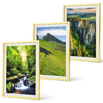 Juego de 3 cuadros paisaje de bosque con cascadas en montañas verdes