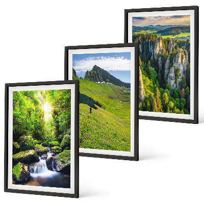 Juego de 3 cuadros Bosque de cascadas de las montañas verdes