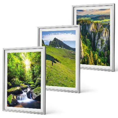 Juego de 3 cuadros paisaje de bosque con cascadas en montañas verdes