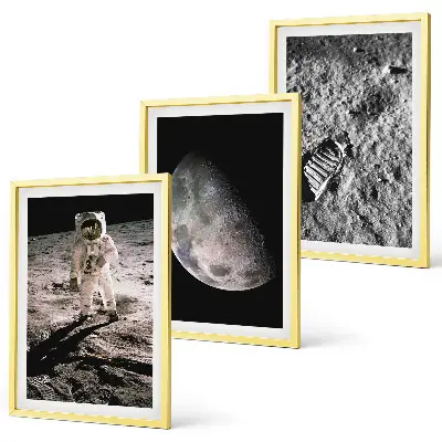 Set de 3 cuadros para salón con fotografía de astronauta en la Luna