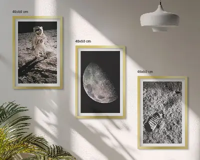 Set de 3 cuadros para salón con fotografía de astronauta en la Luna