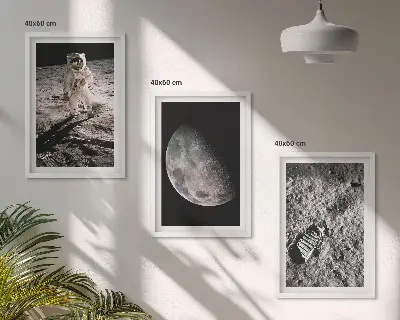 Set de 3 cuadros para salón con fotografía de astronauta en la Luna
