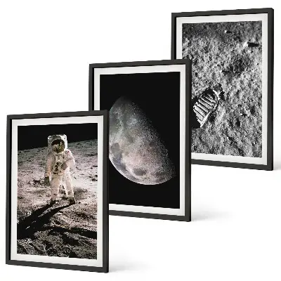 Set de 3 cuadros para salón con fotografía de astronauta en la Luna