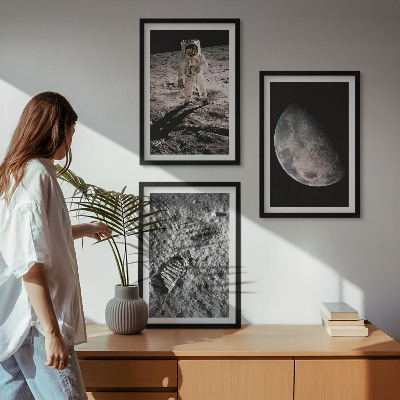 Set de 3 cuadros para salón Foto de astronauta en la Luna