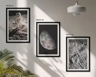 Set de 3 cuadros para salón con fotografía de astronauta en la Luna
