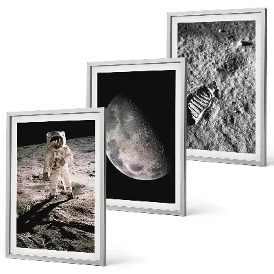 Set de 3 cuadros para salón con fotografía de astronauta en la Luna