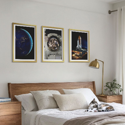 Set de 3 cuadros para salón Cohete astronauta de Space Earth