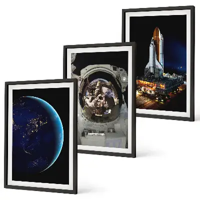 Set de 3 cuadros de astronauta en el espacio decoración para salón con diseño de cohete