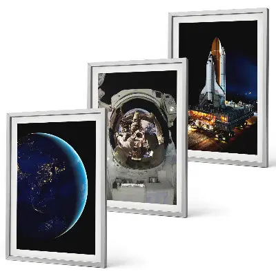 Set de 3 cuadros de astronauta en el espacio decoración para salón con diseño de cohete