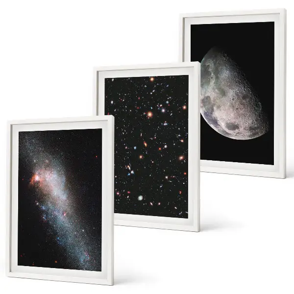 Juego de 3 cuadros con diseño de galaxias espaciales, estrellas y luna