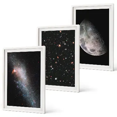 Juego de 3 cuadros con diseño de galaxias espaciales, estrellas y luna